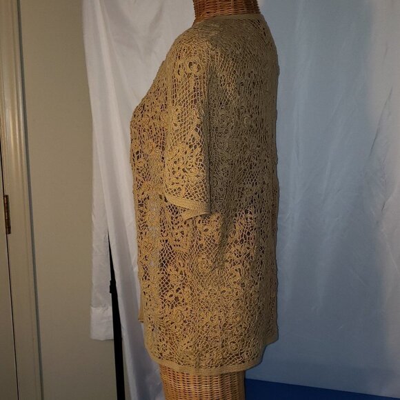 Ladies EAGLE'S EYE Floral Crocheted Cardigan in Tan - S - Picture 2 of 4